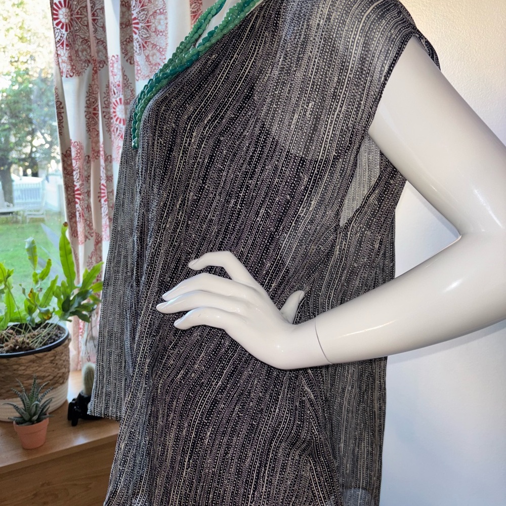 Eileen Fisher Black & Off White Dot/Dash Silk Blouse - Picture 7 of 11